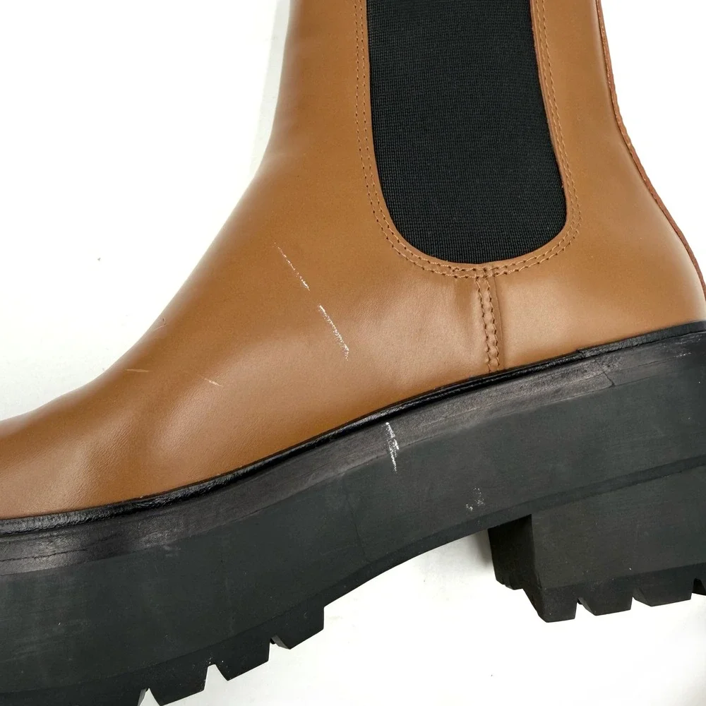 Loeffler Randall Reggie Chelsea **READ Platform Boot Brown Leather Ankle Sz 7.5